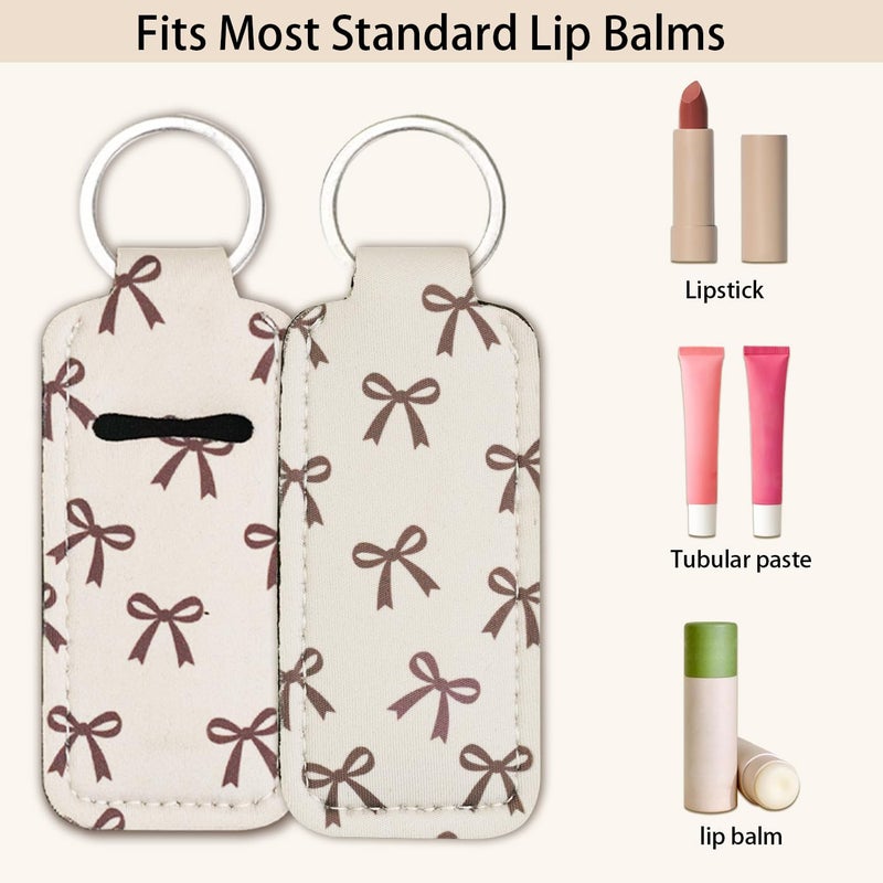 Haevola Cute Chapstick Holder Keychain for Women â€“ Lip Balm & Lip Gloss Holder Keychain Accessories Gift, Purse Charm Clip (Cream Bow) - Image 2