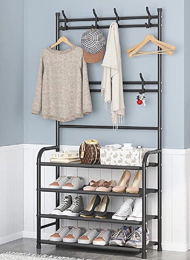 AGD Four Shelves Professional Multifunctional Clothes And Shoes Stand With Hooks Clothes Hanger For Bedroom Entryway Bathroom 80*26*153cm - Image 1