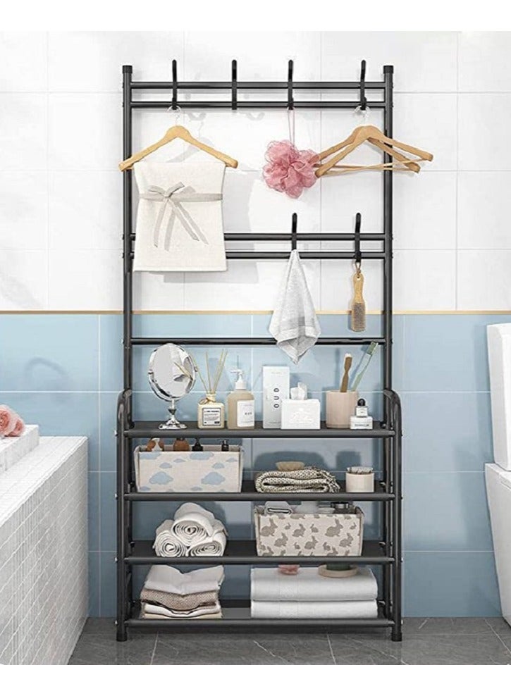 AGD Four Shelves Professional Multifunctional Clothes And Shoes Stand With Hooks Clothes Hanger For Bedroom Entryway Bathroom 80*26*153cm - Image 2