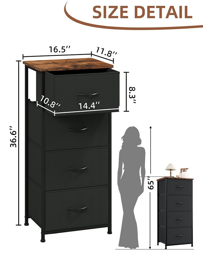 قف خزانة ملابس طويلة لغرفة النوم بأربعة أدراج. تأتي هذه الخزانة المُنظِّمة للتخزين مع صناديق قماشية قابلة للإزالة، وهي مناسبة لغرف المعيشة، والخزائن، وجوانب السرير، وغرف الأطفال، وغرف الغسيل، والمداخل، والممرات. متوفرة باللونين الأسود والرمادي الداكن. - Image 3