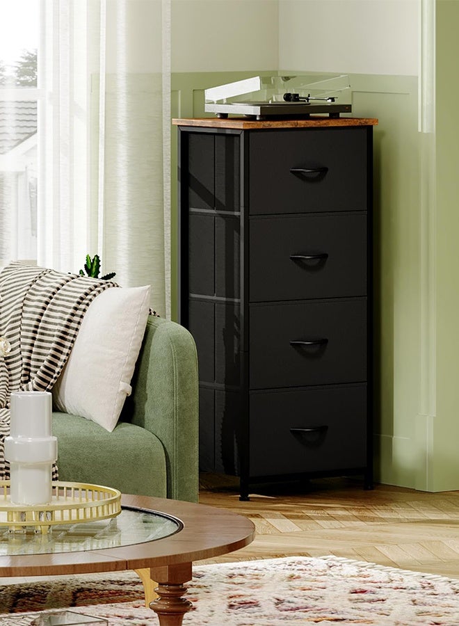 قف خزانة ملابس طويلة لغرفة النوم بأربعة أدراج. تأتي هذه الخزانة المُنظِّمة للتخزين مع صناديق قماشية قابلة للإزالة، وهي مناسبة لغرف المعيشة، والخزائن، وجوانب السرير، وغرف الأطفال، وغرف الغسيل، والمداخل، والممرات. متوفرة باللونين الأسود والرمادي الداكن. - Image 4