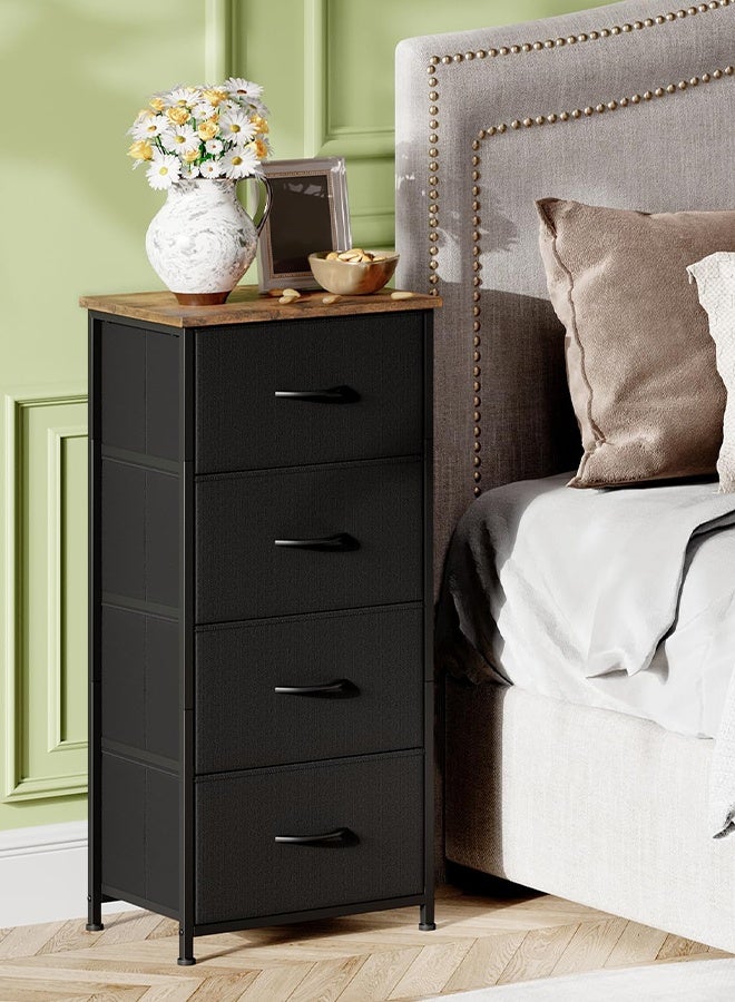 قف خزانة ملابس طويلة لغرفة النوم بأربعة أدراج. تأتي هذه الخزانة المُنظِّمة للتخزين مع صناديق قماشية قابلة للإزالة، وهي مناسبة لغرف المعيشة، والخزائن، وجوانب السرير، وغرف الأطفال، وغرف الغسيل، والمداخل، والممرات. متوفرة باللونين الأسود والرمادي الداكن. - Image 2