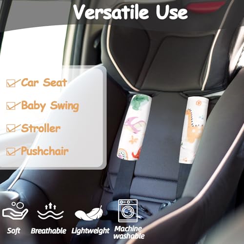 WINGHENLEE Baby Car Seat Strap Pads, Car Seat Strap Shoulder Covers for Baby Infant Toddler, Double-Sided Car Seat Belt Covers for Stroller/Pushchair/Baby Swing, Soft Flannel, Dinosaur - Image 5