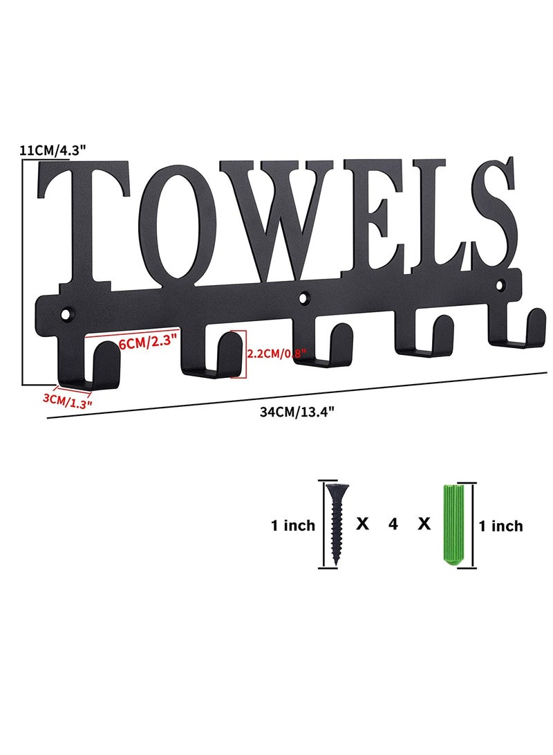 SYOSI Towel Holder for Bathroom, Racks, Towel Hooks Door Hooks for Bathroom, Bedroom, Kitchen, Pool, Beach Towels, Bathrobe, Clothing, Metal Sandblasted Wall Mount Rustproof and Waterproof(Black) - Image 5