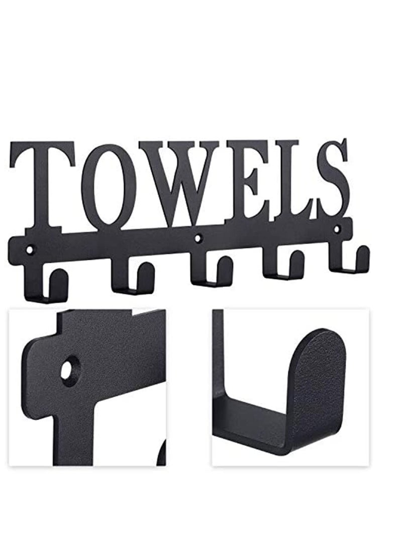 SYOSI Towel Holder for Bathroom, Racks, Towel Hooks Door Hooks for Bathroom, Bedroom, Kitchen, Pool, Beach Towels, Bathrobe, Clothing, Metal Sandblasted Wall Mount Rustproof and Waterproof(Black) - Image 4
