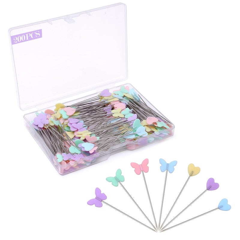 Auvitaya 200pcs Straight Flat Head Sewing Pins with Colorful Butterfly and Love Heart Head 216inch Quilting Pins for Crafts Making Dressmaker Sewing Fabric Project and DIY Decoration - Image 3