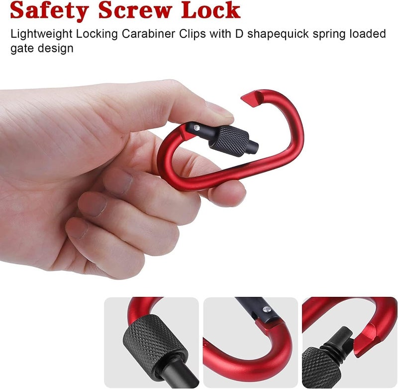 Manesi 6 Pack Aluminum D Ring Key Rings Hiking Clips Locking Carabiner for Hiking Camping Fishing and Outdoor Useï¼ŒClips with Screw Gate Multicolored (6 Color) - Image 3