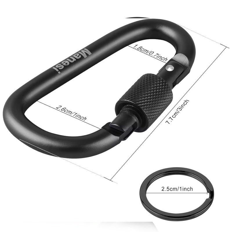 Manesi 6 Pack Aluminum D Ring Key Rings Hiking Clips Locking Carabiner for Hiking Camping Fishing and Outdoor Useï¼ŒClips with Screw Gate Multicolored (6 Color) - Image 2