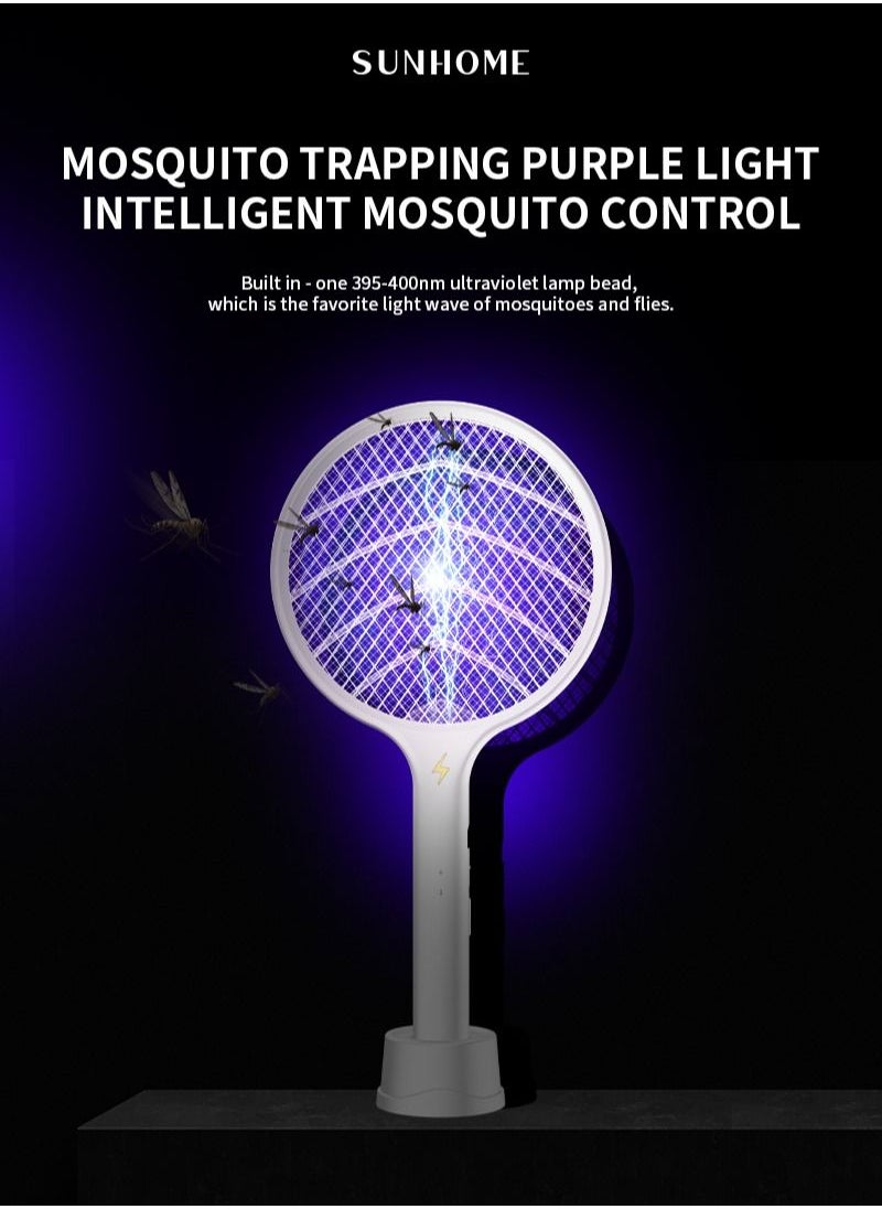 Sunhome - 2-in-1 USB Rechargeable LED Electric Bug Pest Fly Mosquito Killer Racket WD-008 White - Image 1