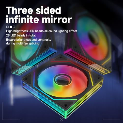 Jungle Leopard Prism6 MAX X3 120mm ARGB PC Case Fan - 3-Sided Infinite Mirror & Axis Infinite Mirror Light Effect，800-1850±10% RPM 120mm PWM Case Fan for PC Case(Triple Pack Black) - Image 3