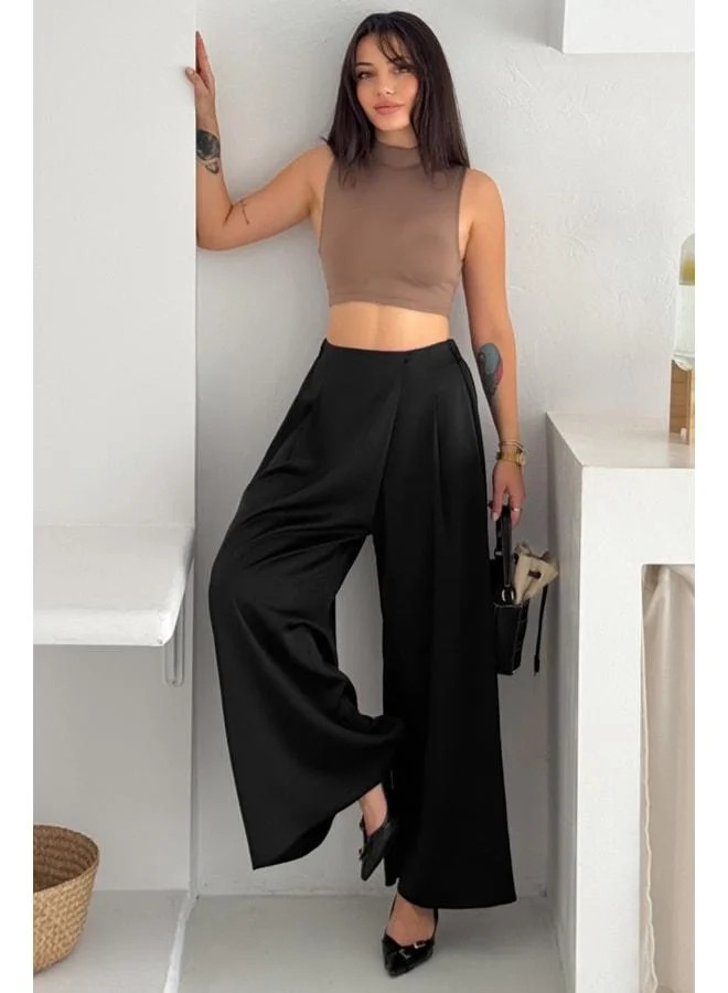 Noa Noa Women’s Pleated Wide-Leg Satin Fabric Pants – Powerful & Timeless Style