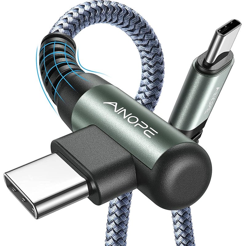 AINOPE USB C to USB C Cable 60W, 16.4ft USB Type C Cable Right Angle, Compatible with Samsung Galaxy S21 S20, Note 20 Ultra 10 9 8, MacBook Air/Pro 13'', iPad mini 6/Pro/Air 2020 (16.4FT, Grey) - Image 1