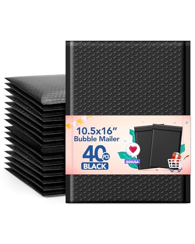 GSSUSA Large Bubble Mailers105x16 Padded Envelopes 40 Pack Black Padded Mailers Usable Size 105x15 SelfSeal Bubble Envelopes for Small Bubble MailerPackaging for ClothesMagazines