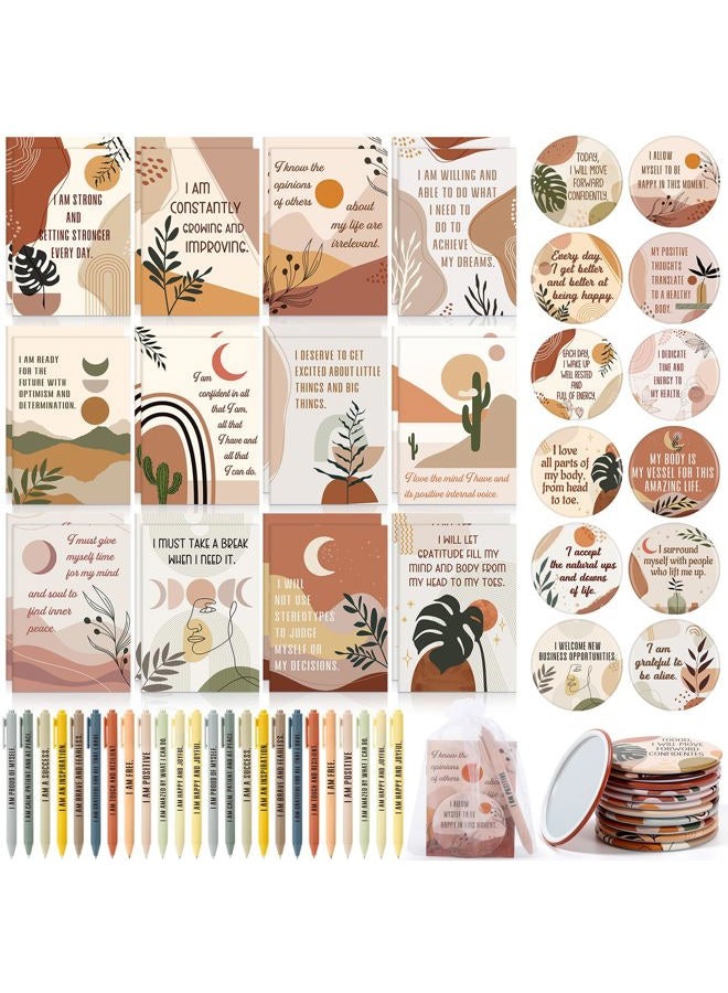 Mooliwe 72 Pcs/24 Set Positive Affirmation Gift Set for Women Gratitude Notebooks with Pens and Mini Mirrors Small Bags Motivational Encouragement Notepad for Women Coworkers Adult Party Favor - Image 1
