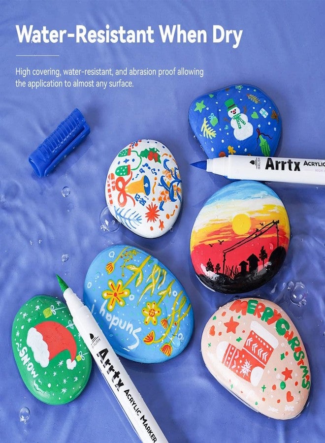 Arrtx 30 Colors Acrylic Paint Pens for Rock Painting, Extra Brush Tip, Water Based Paint Markers for Stone, Glass, Easter Egg, Wood and Fabric Painting-No Toxic,No Odor 30B - Image 5