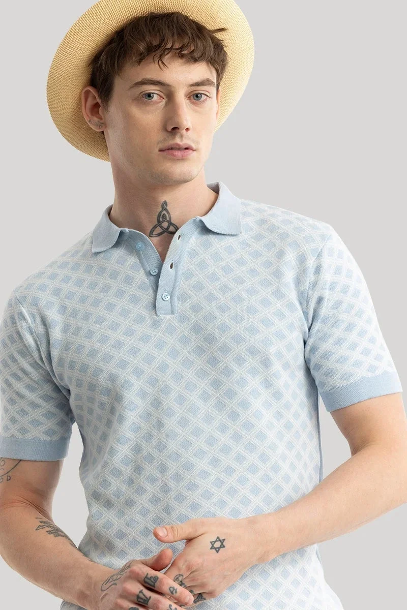 SNITCH Gianna Light Blue Geometric Polo T-Shirt