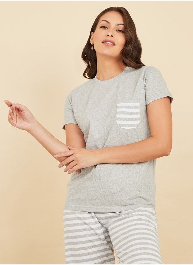 Styli Striped Pocket T-Shirt & Pyjama Set  - Image 3