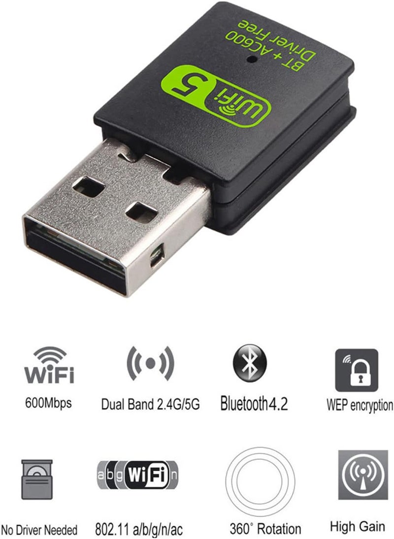 Generic - USB WiFi Bluetooth Adapter 600Mbps Dual Band 2.4/5GHz for Middle East Desktop WiFi Dongle, Strong Signal Receiver for PC/Laptop, Plug & Play, Heat Resistant Design - Image 1
