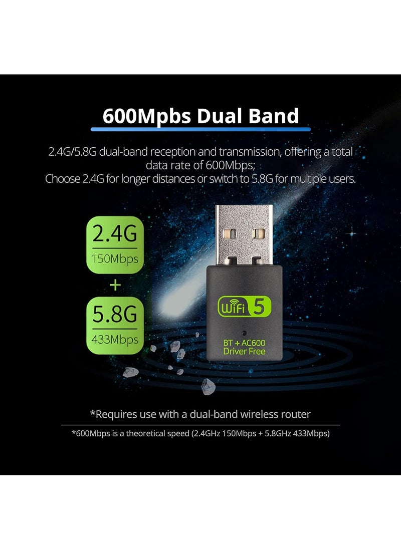 Generic - USB WiFi Bluetooth Adapter 600Mbps Dual Band 2.4/5GHz for Middle East Desktop WiFi Dongle, Strong Signal Receiver for PC/Laptop, Plug & Play, Heat Resistant Design - Image 1