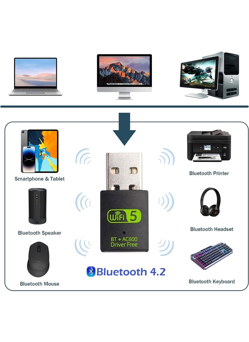 Generic - USB WiFi Bluetooth Adapter 600Mbps Dual Band 2.4/5GHz for Middle East Desktop WiFi Dongle, Strong Signal Receiver for PC/Laptop, Plug & Play, Heat Resistant Design - Image 1