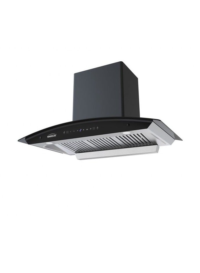 Generaltec 90cm Glass Range Hood with Touch Control, High Suction, 2 LED Lights, 2-Layer Baffle Filter, Black Chimney & 2m Aluminum Pipe Model GH90BF20, 1 Year Warranty Microhood 230 W GH90BF20 Black