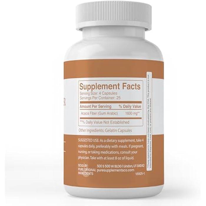 PURE ORIGINAL INGREDIENTS Acacia Fiber, (100 Capsules) Pure, No Additives Or Fillers, Lab Verified - Image 3