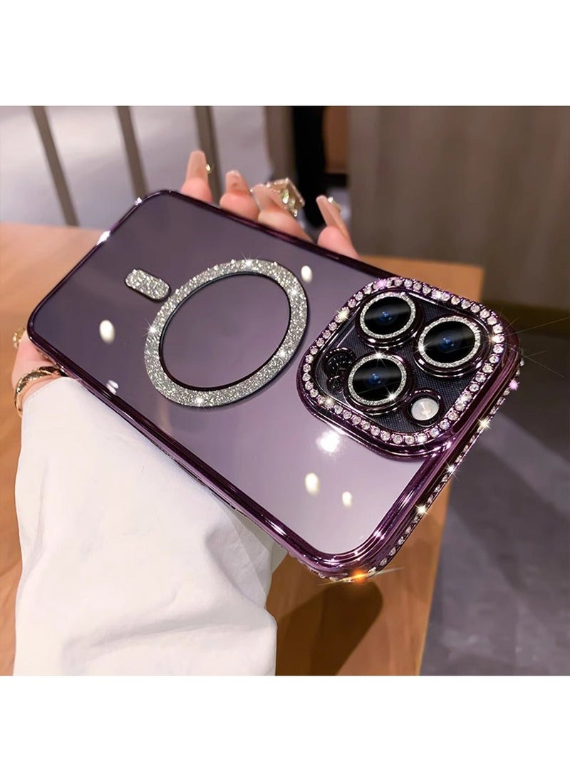 TEAM LUXURY - iPhone 15 Pro Max MagSafe Case Cover Support Wireless Charger Bling Diamond Back Cover For Women Girls Clear Soft TPU With Camera Len Protector Anti-scratch Shockproof Magnetic Phone Accessory - Image 1