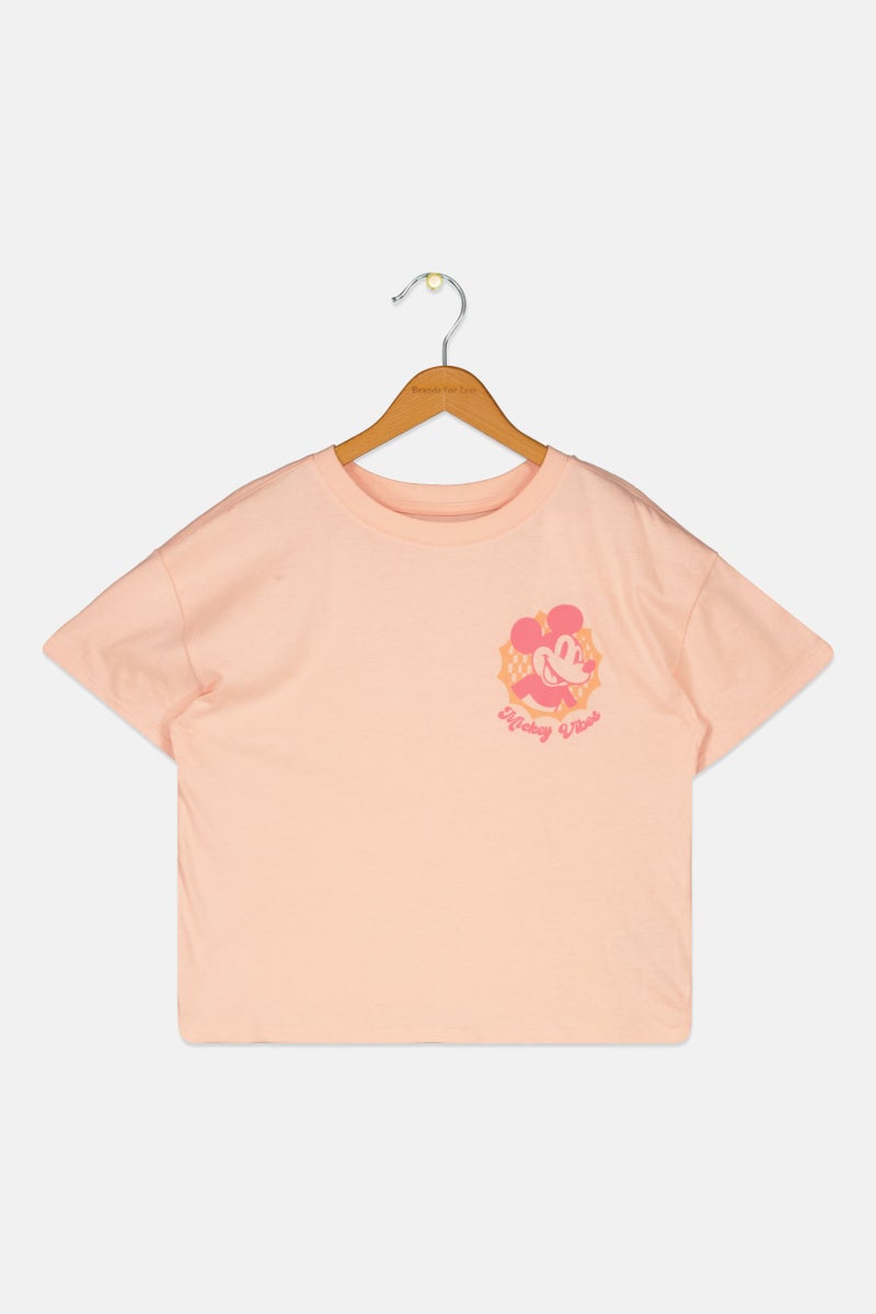 GAP Gap x Disney Kids Girl Crew Neck Short Sleeves Graphic Print T-Shirt, Peach  - Image 1