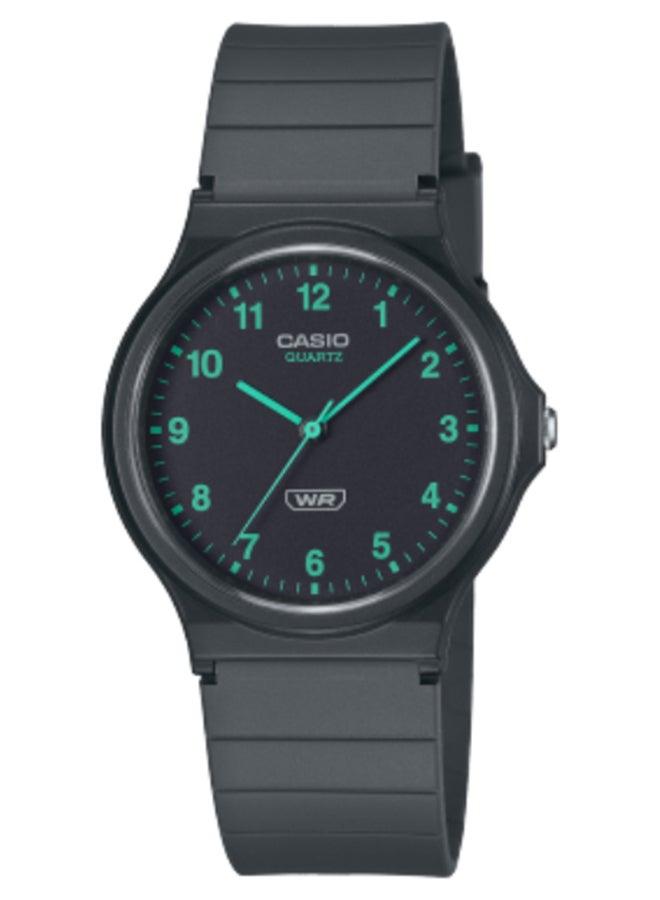 CASIO ساعة يد دائرية الشكل بسوار من الراتينج التناظري MQ-24B-8BDF