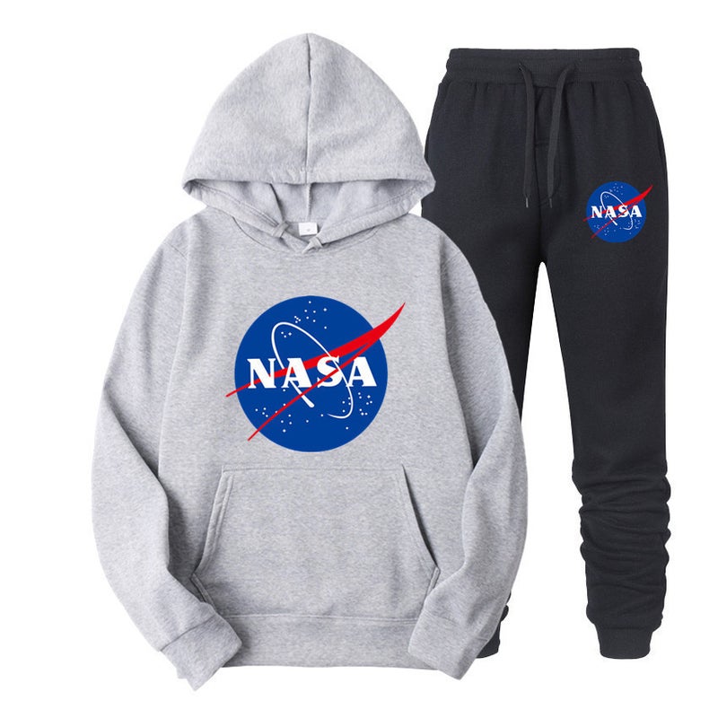 Generic Cross-border new fashion brand AliExpress popular NASA series letter pullover casual hooded sports logo Sports Gray 