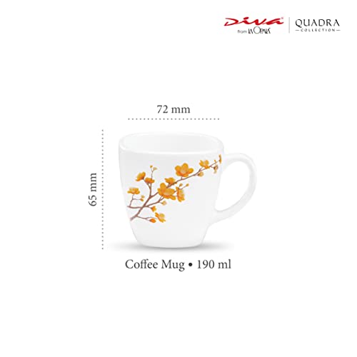 La Opala Diva, Quadra Collection, Opal Glass Coffee Mug Set 6 pcs, Summertide, White, Standard - Image 2