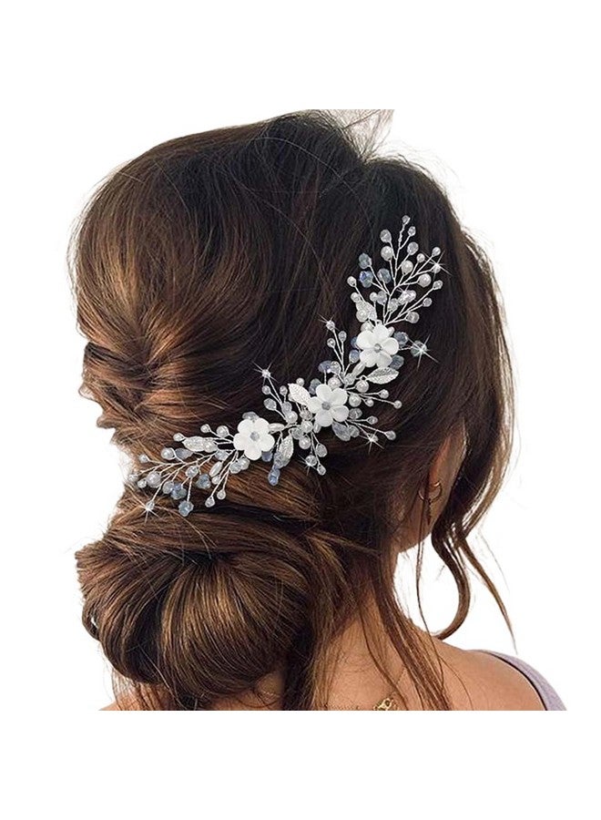 إيز ديلي غطاء رأس زفاف من الفضة واللؤلؤ وأحجار الراين وإكسسوارات شعر للنساء والعرائس - Image 1