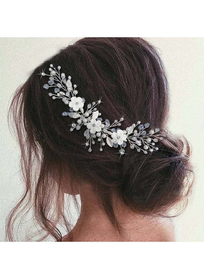 إيز ديلي غطاء رأس زفاف من الفضة واللؤلؤ وأحجار الراين وإكسسوارات شعر للنساء والعرائس - Image 5