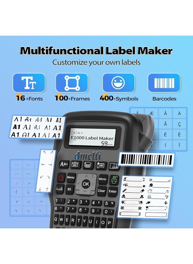 melfi Melfi Handheld Label Maker Machine With Arabic And English Qwerty Keyboard | Portable Label Maker | Industrial Pro Label Printer With C-Cable, For Industrial, Home, Office (Arabic And English)  - Image 3