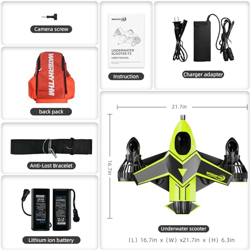 WATERHYTHM F2 Underwater Scooter, Sea Scooter Dual Motors with Action Camera Mount and Selfie Stick Mount for Adults, Water Scooter 30M Waterproof for Scuba Snorkeling Pool Sea Adventures (Green) - Image 2