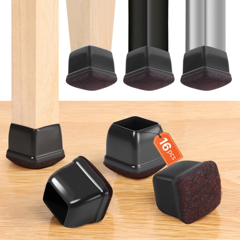 GAGUIUP 16Pcs Square Chair Leg Floor Protectors  Felt Furniture Pads For Hardwood Floors  Black Silicone Chair Covers  Large Floor Protectors For Furniture Legs  No Scratches And Noise(Fit:1""-1.4"") - Image 1