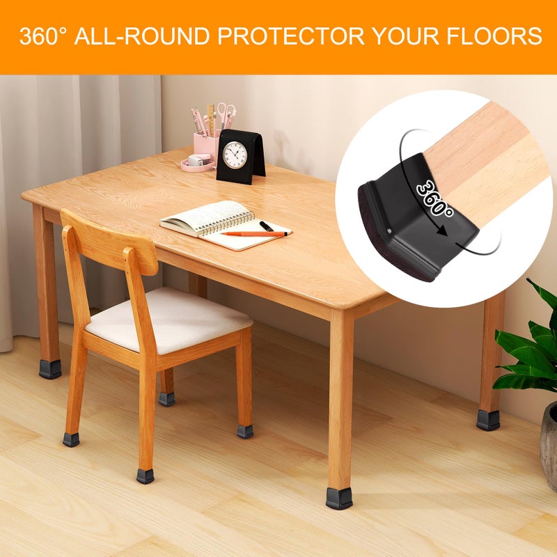 GAGUIUP 16Pcs Square Chair Leg Floor Protectors  Felt Furniture Pads For Hardwood Floors  Black Silicone Chair Covers  Large Floor Protectors For Furniture Legs  No Scratches And Noise(Fit:1""-1.4"") - Image 2