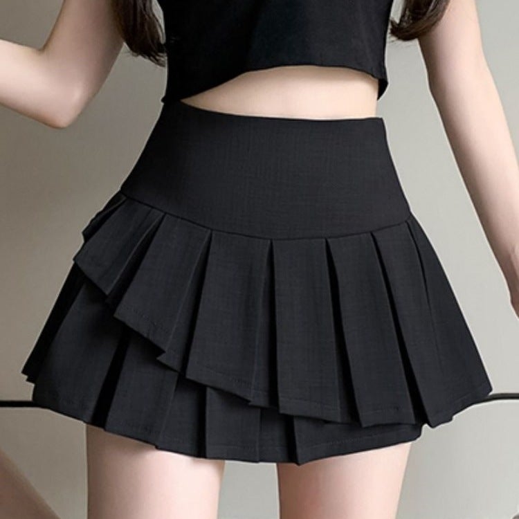 White Irregular Pleated Skirt Short Skirt Women'S Summer American Girl High Waist Anti-Glare Slimming Suit Skirt - Image 2