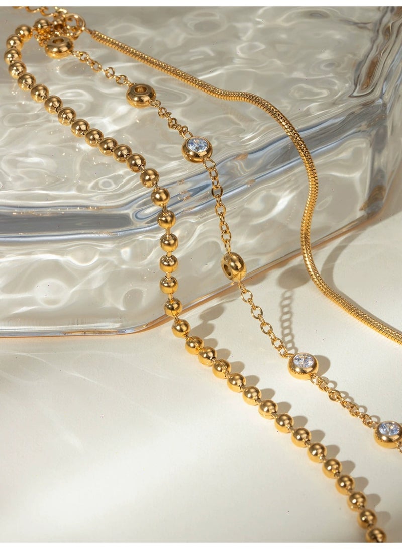 18K Gold Plated Bracelet for Ladies & Women, Stainless Steel Layered Snake Beaded Multi-Chain Bracelet & Bangles for Girls with Crystal Accent, Unisex Jewelry Gift for Men - Image 5