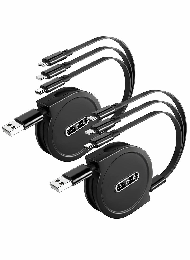 Y&D Multi Retractable Charging Charger Cable 3A, 4FT, Universal 3 in 1 Short Multiple USB Cord Adapter, with IP Type-C, Micro Port Connectors, for Cell Phones Tablets and More, 2Pack - Image 1