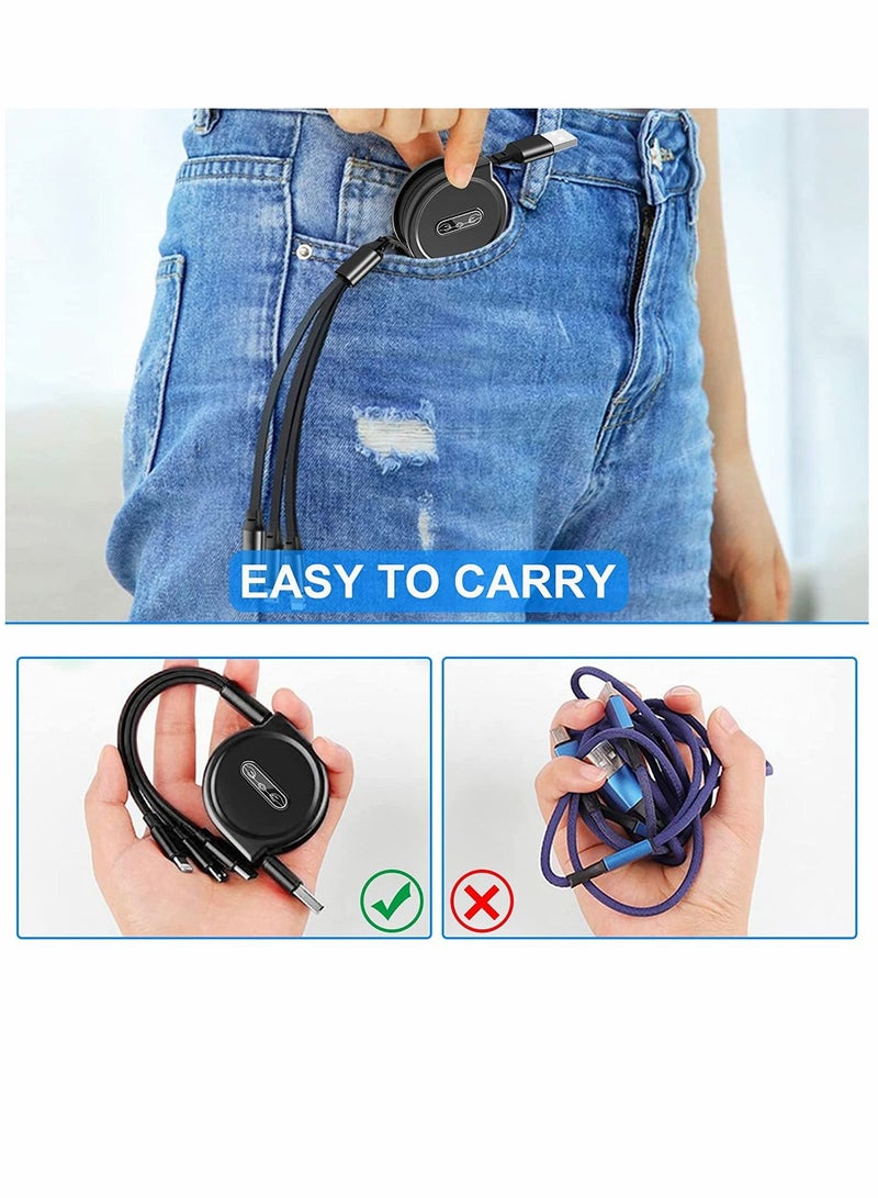Y&D Multi Retractable Charging Charger Cable 3A, 4FT, Universal 3 in 1 Short Multiple USB Cord Adapter, with IP Type-C, Micro Port Connectors, for Cell Phones Tablets and More, 2Pack - Image 4