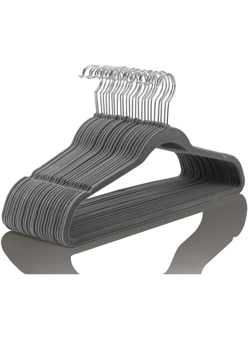 BLOOMING TIME 100pc Heavy Duty Velvet Hangers - Non-Slip Space Saving Clothes Hangers with 360° Swivel Hooks - Image 1