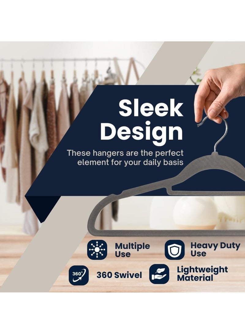 BLOOMING TIME 100pc Heavy Duty Velvet Hangers - Non-Slip Space Saving Clothes Hangers with 360° Swivel Hooks - Image 3