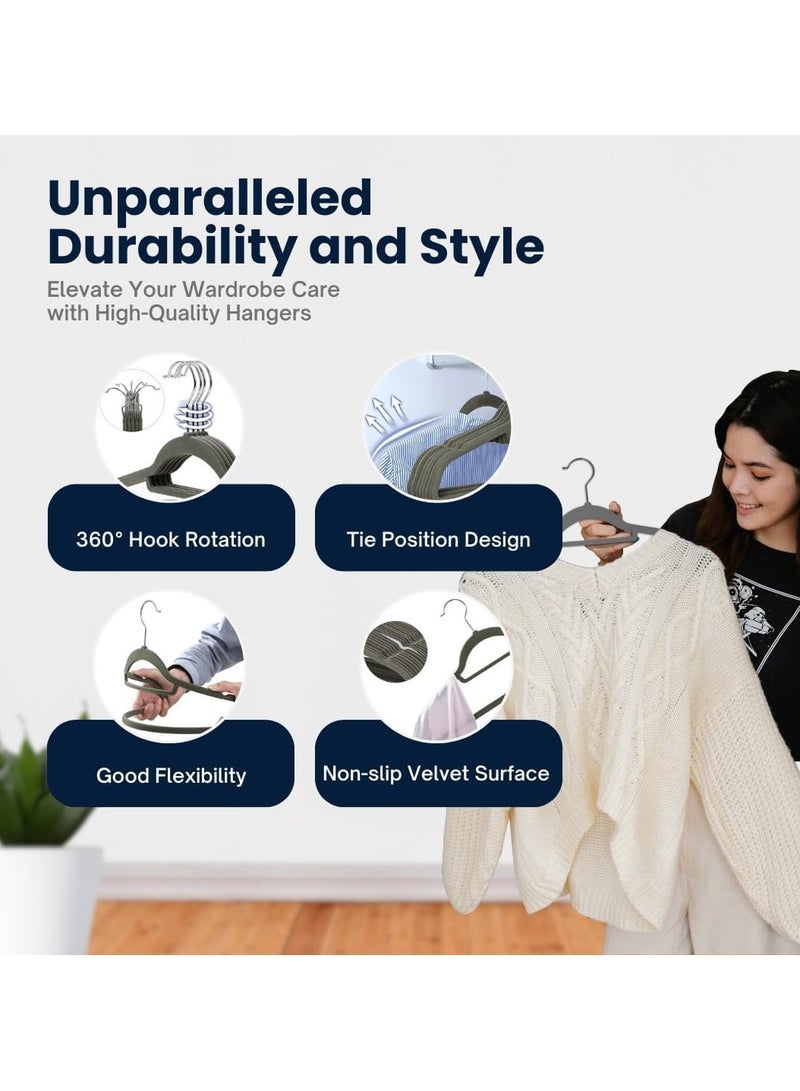 BLOOMING TIME 100pc Heavy Duty Velvet Hangers - Non-Slip Space Saving Clothes Hangers with 360° Swivel Hooks - Image 5