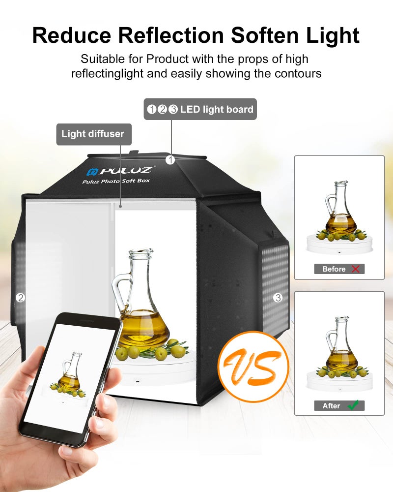 PULUZ Portable Photo Studio Light Box, 16x16 inch Professional Dimmable Shooting Tent Kit Soft Box with 480pcs LEDs Lights 4 Backdrops for Jewelry and Small Product Photography Props Upgrade 16 inch - Image 5