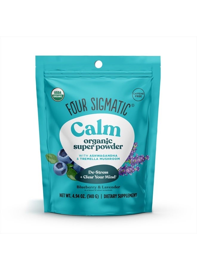 Four Sigmatic - Calm Super Powder | Organic Superfood Powder with Magnesium Citrate, Organic Chamomile Extract, and Tremella Mushroom Extract | Blueberry Drink Mix (4.94 oz.) - Image 1