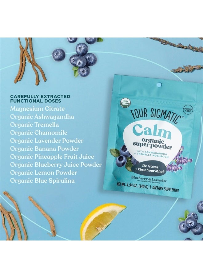 Four Sigmatic - Calm Super Powder | Organic Superfood Powder with Magnesium Citrate, Organic Chamomile Extract, and Tremella Mushroom Extract | Blueberry Drink Mix (4.94 oz.) - Image 1