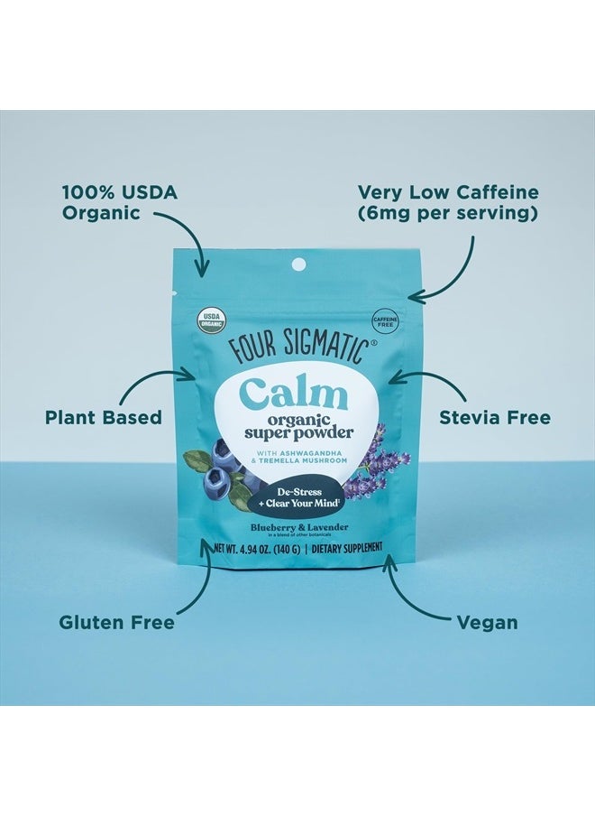 Four Sigmatic - Calm Super Powder | Organic Superfood Powder with Magnesium Citrate, Organic Chamomile Extract, and Tremella Mushroom Extract | Blueberry Drink Mix (4.94 oz.) - Image 1