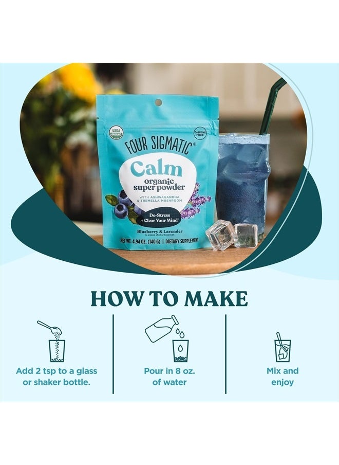 Four Sigmatic - Calm Super Powder | Organic Superfood Powder with Magnesium Citrate, Organic Chamomile Extract, and Tremella Mushroom Extract | Blueberry Drink Mix (4.94 oz.) - Image 1