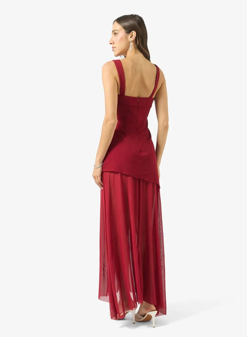 Ginger Square Neck Drop Waist Dress with Scarf